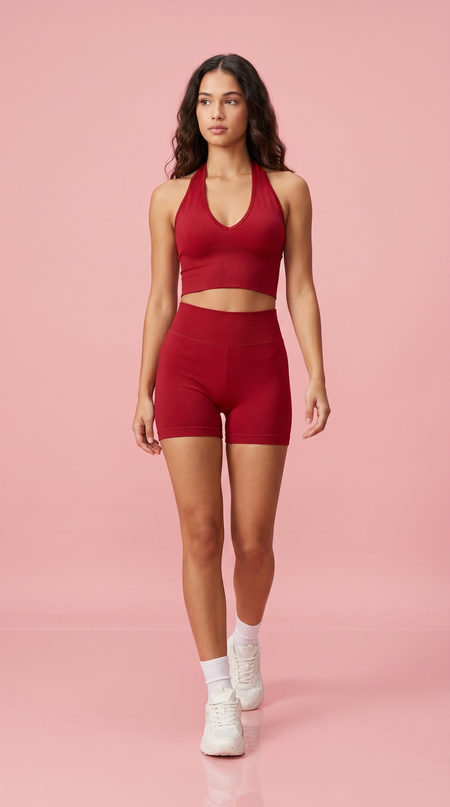 Seamless Sculpting Halter Top and High-Waisted Shorts Activewear Set